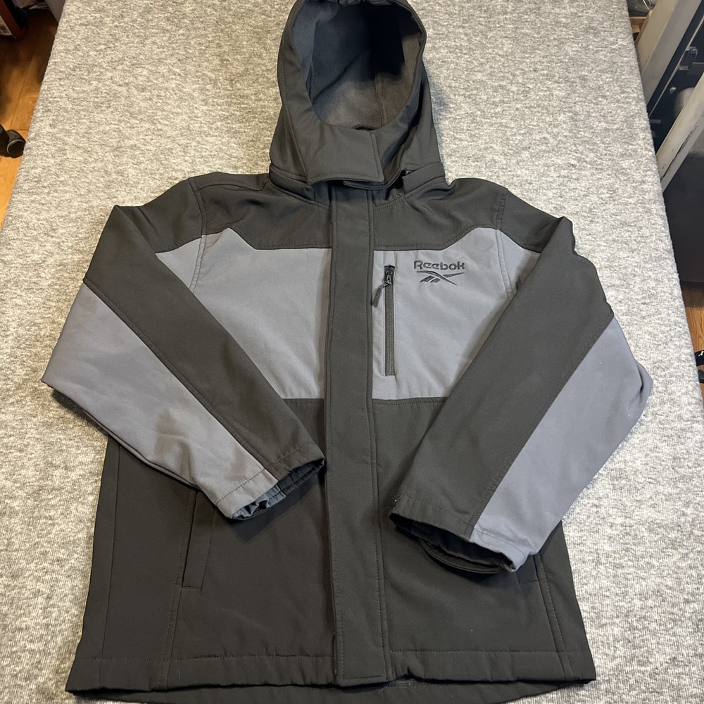 REEBOK Midweight Softshell Jacket Boys Husky Size 10-12 Black/Gray Ready To Wear